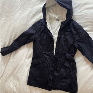 Women’s Saint James reversible navy blue or white rain coat. Perfect condition.